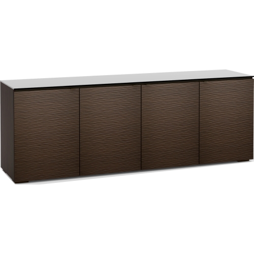 Berlin 347 85" TV Stand A/V Cabinet in Textured Wenge w/ Black Glass Top